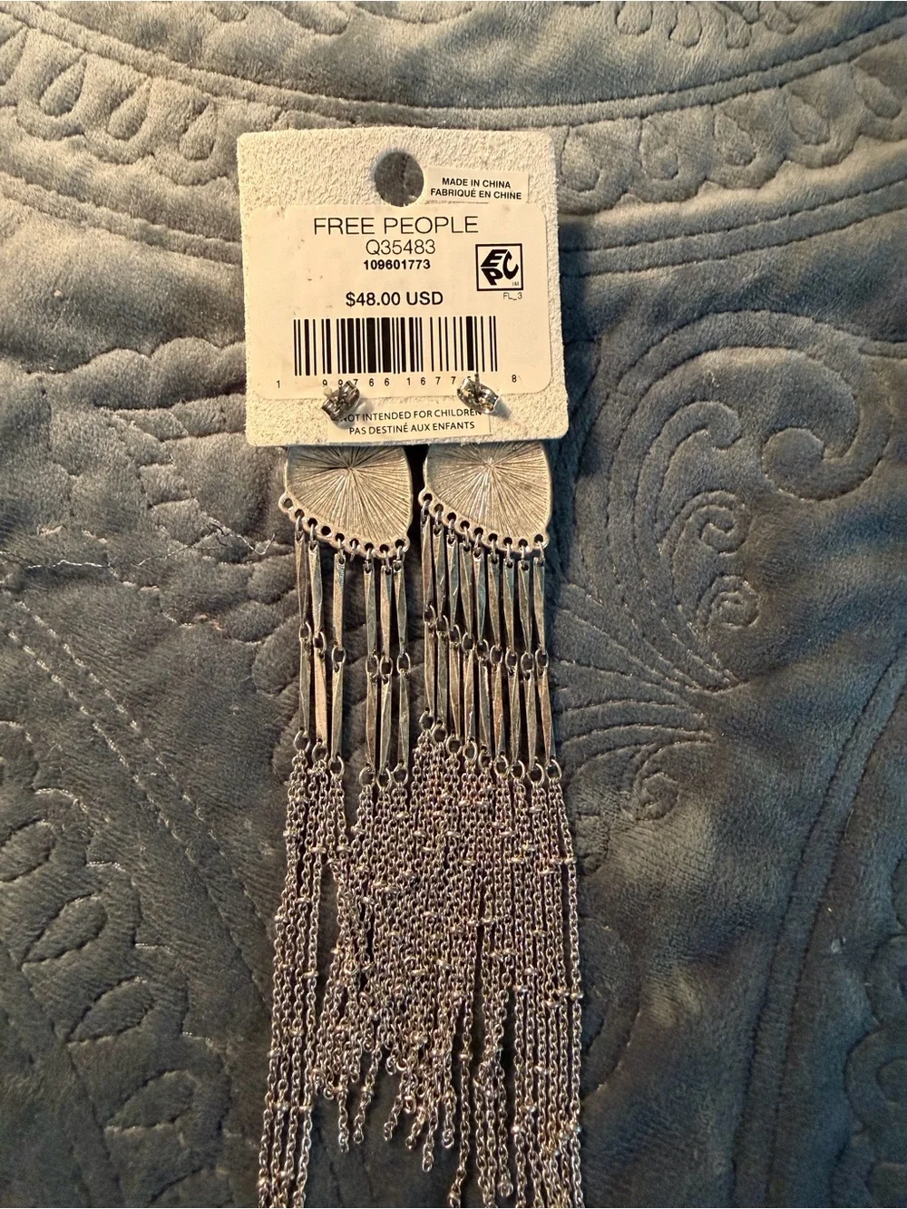 Free People Silver Fringe Earrings with Brown Stone Teardrops